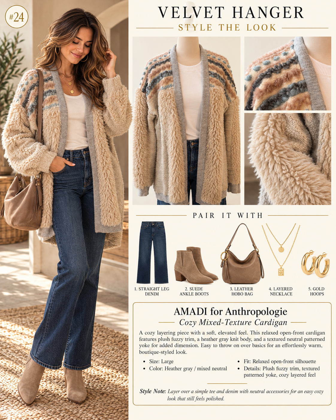 AMADI for Anthropologie Gray Mixed-Texture Fuzzy Sleeve Sweater – Size L