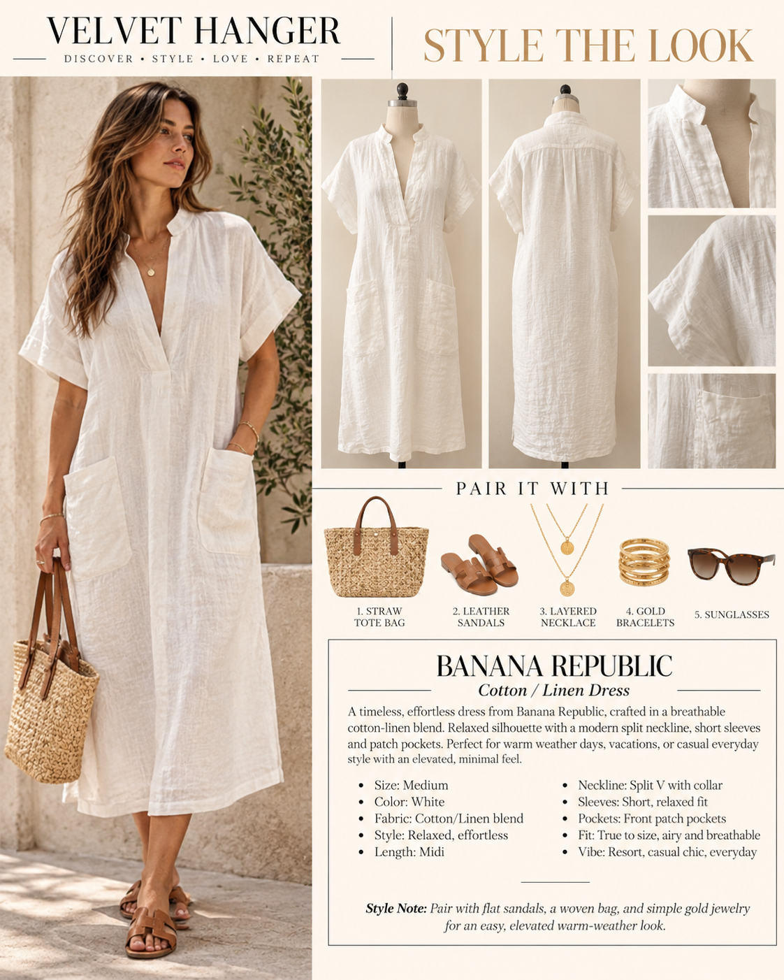 Banana Republic Laurel Linen-Cotton Utility Dress – White – Size M