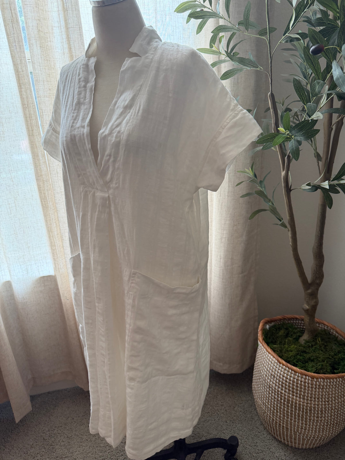 Banana Republic Laurel Linen-Cotton Utility Dress – White – Size M