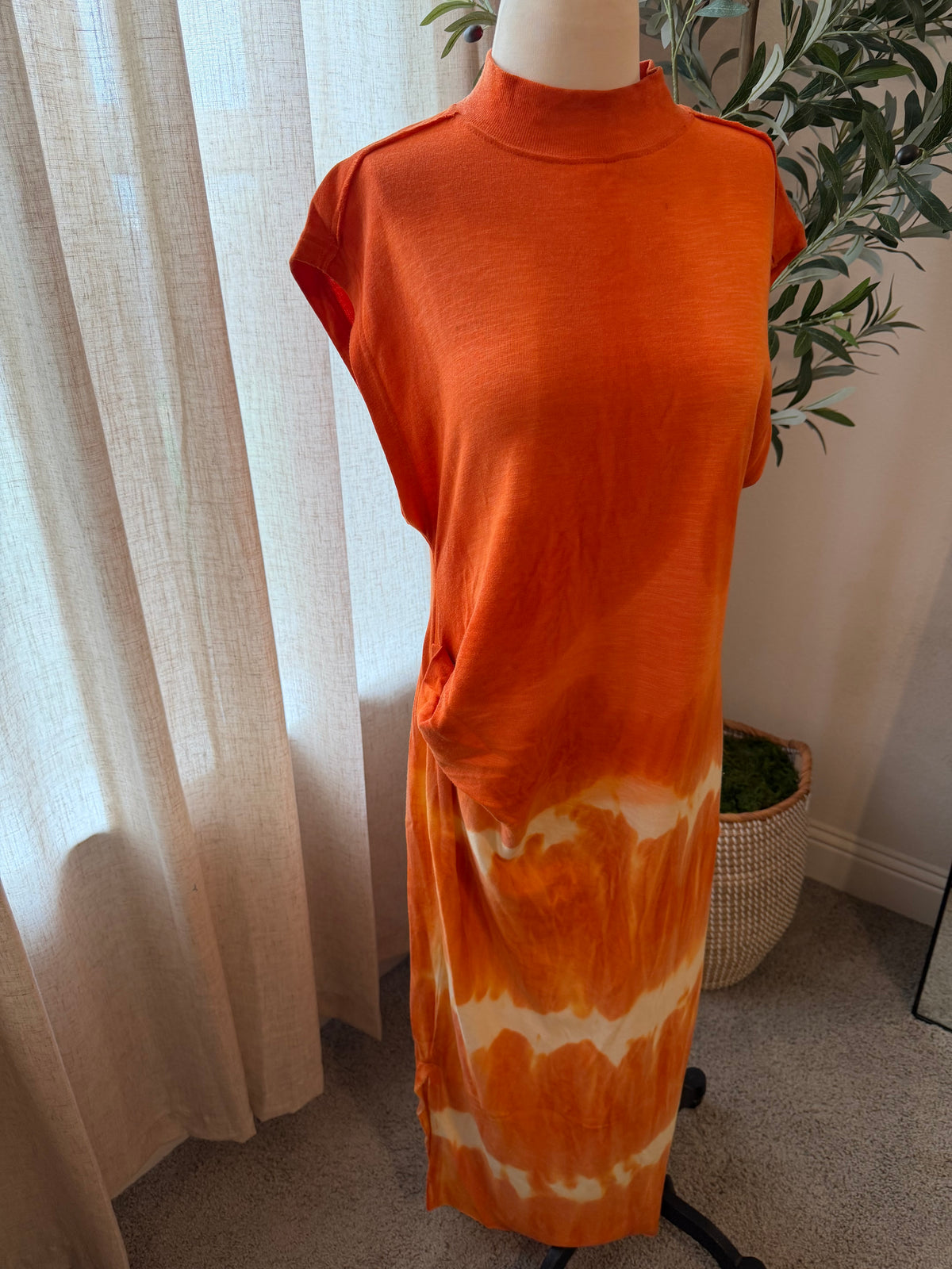 Free People Knit Tie-Dye Maxi Dress – Orange/Cream – Size S – NWT