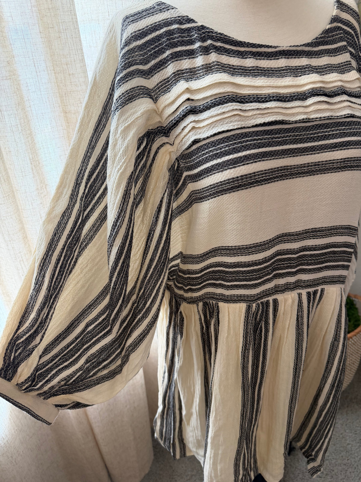 Free People Lily Mini Dress – Black/Cream Stripe – Size S