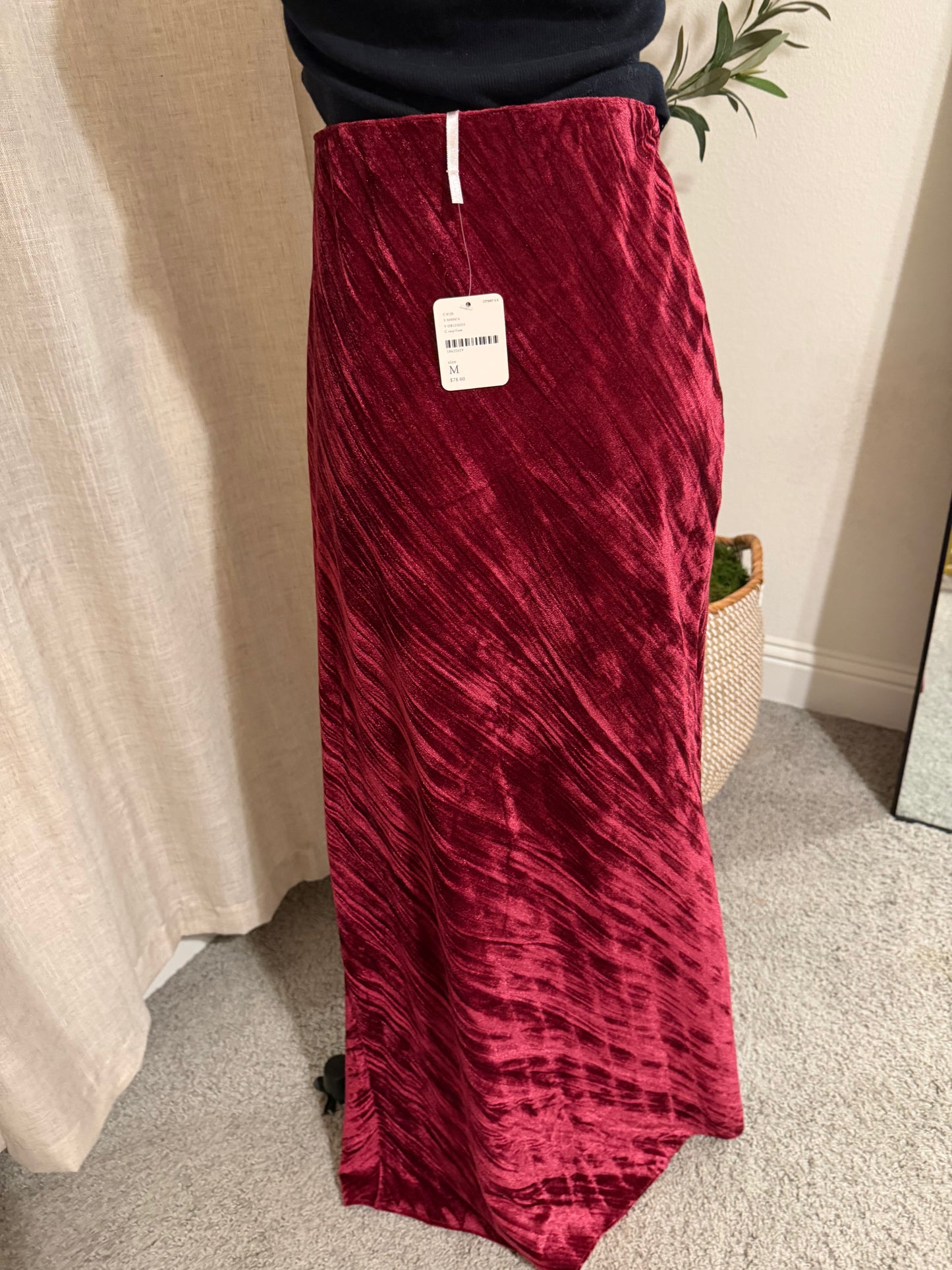 Free People Noa Velvet Slip Maxi Skirt – Wine/Burgundy – Size M NWT