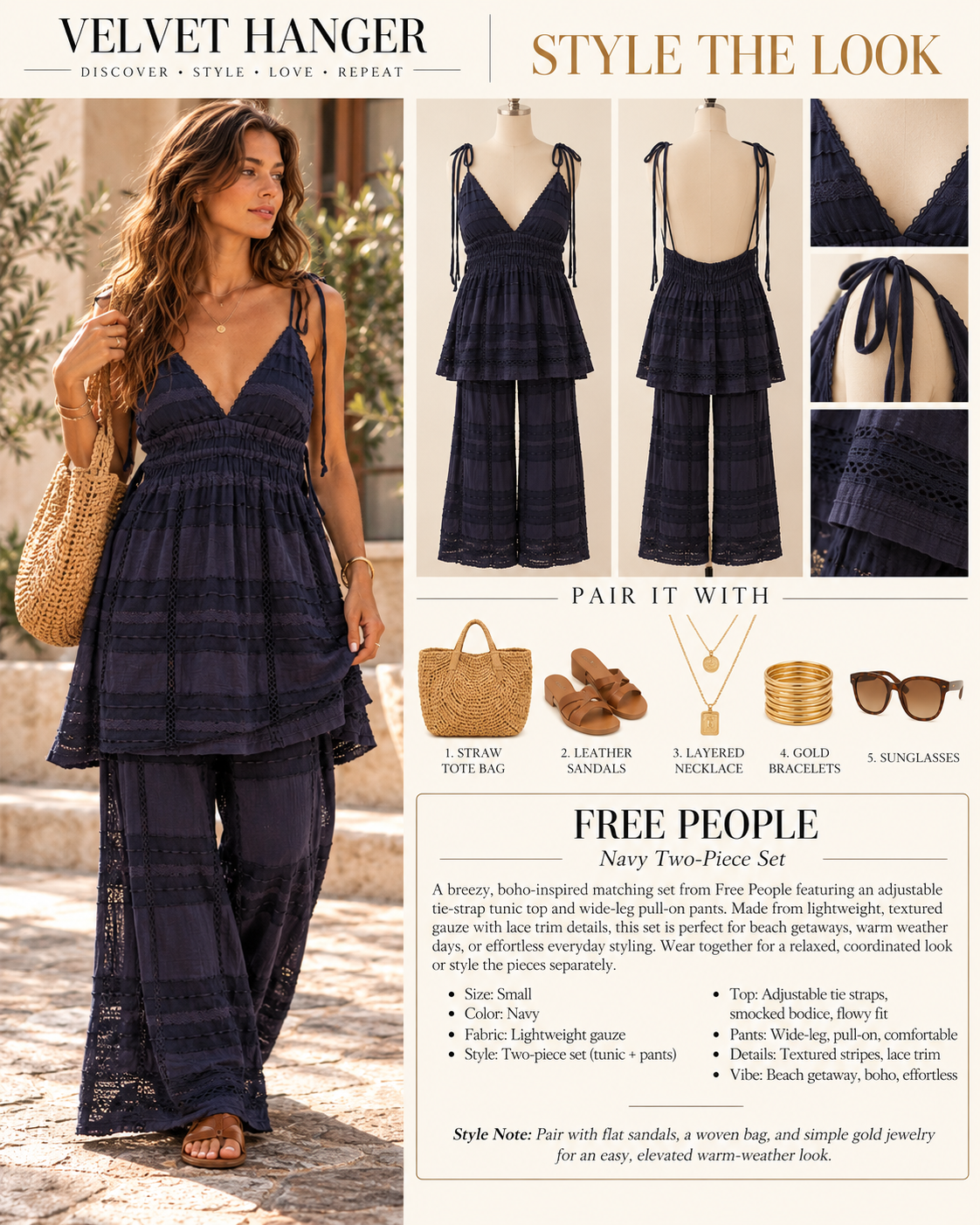 Free People Nikki Two-Piece Set – Slate Blue/Navy – Size S
