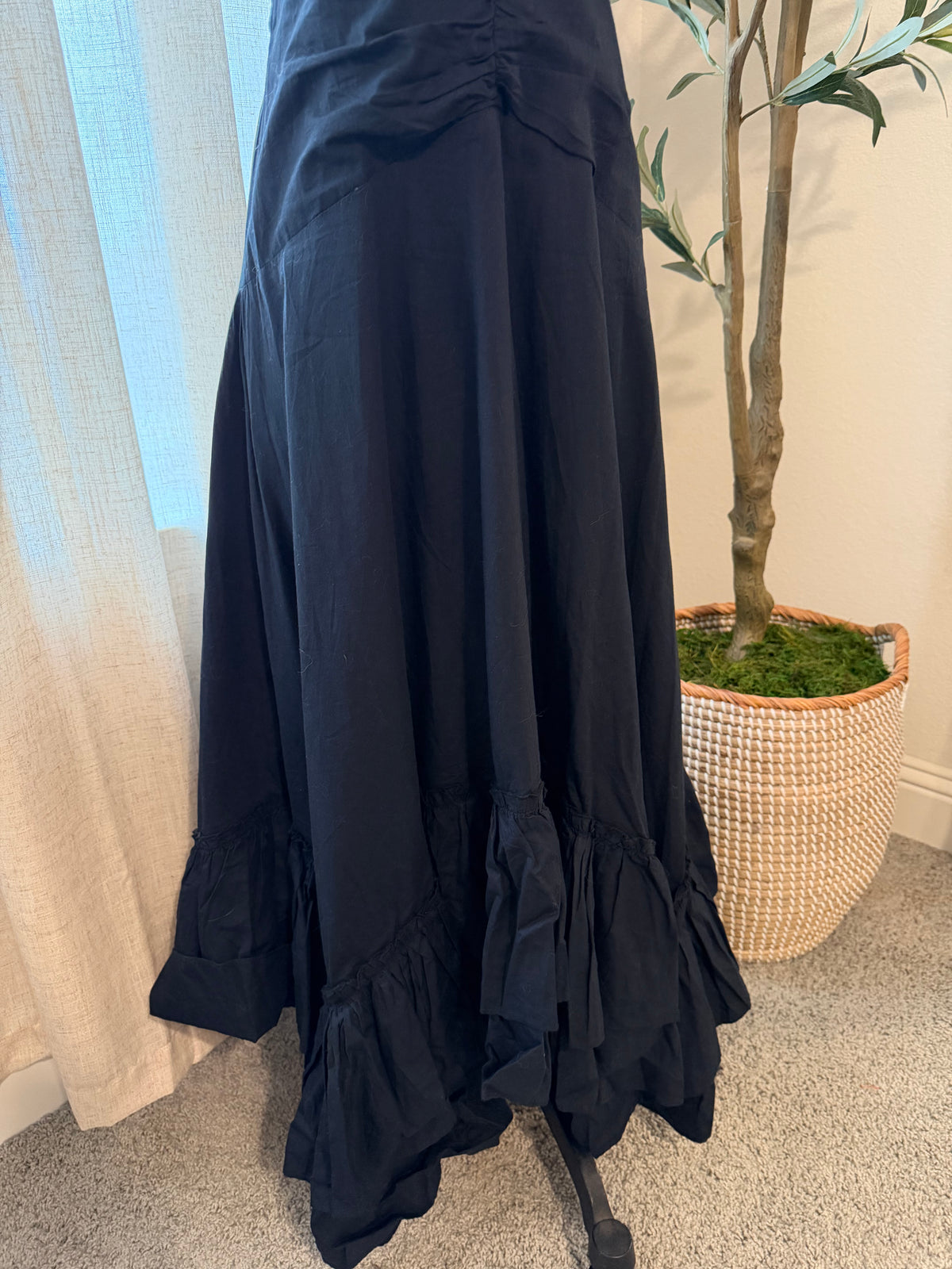 Free People Clara Ruffle Halter Midi Dress – Black – Size S – NWT