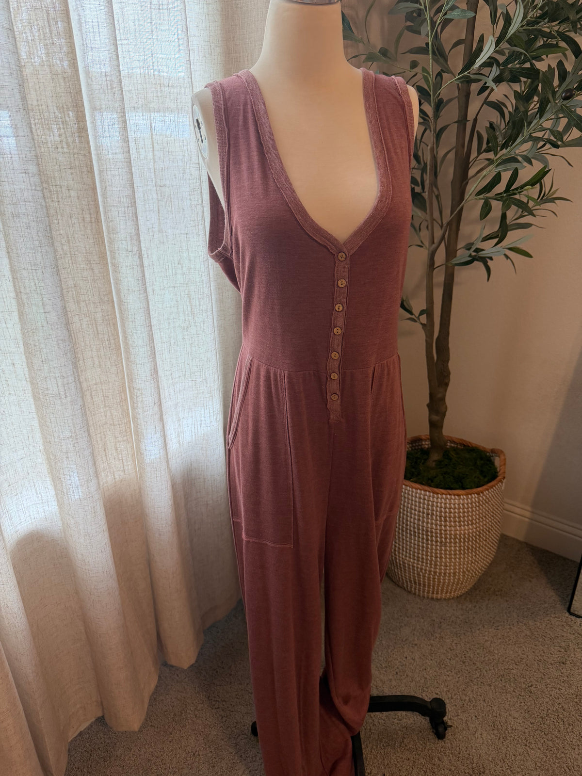 Free People FP Beach Burgundy Two-Piece Jumpsuit & Jacket Set – Size M