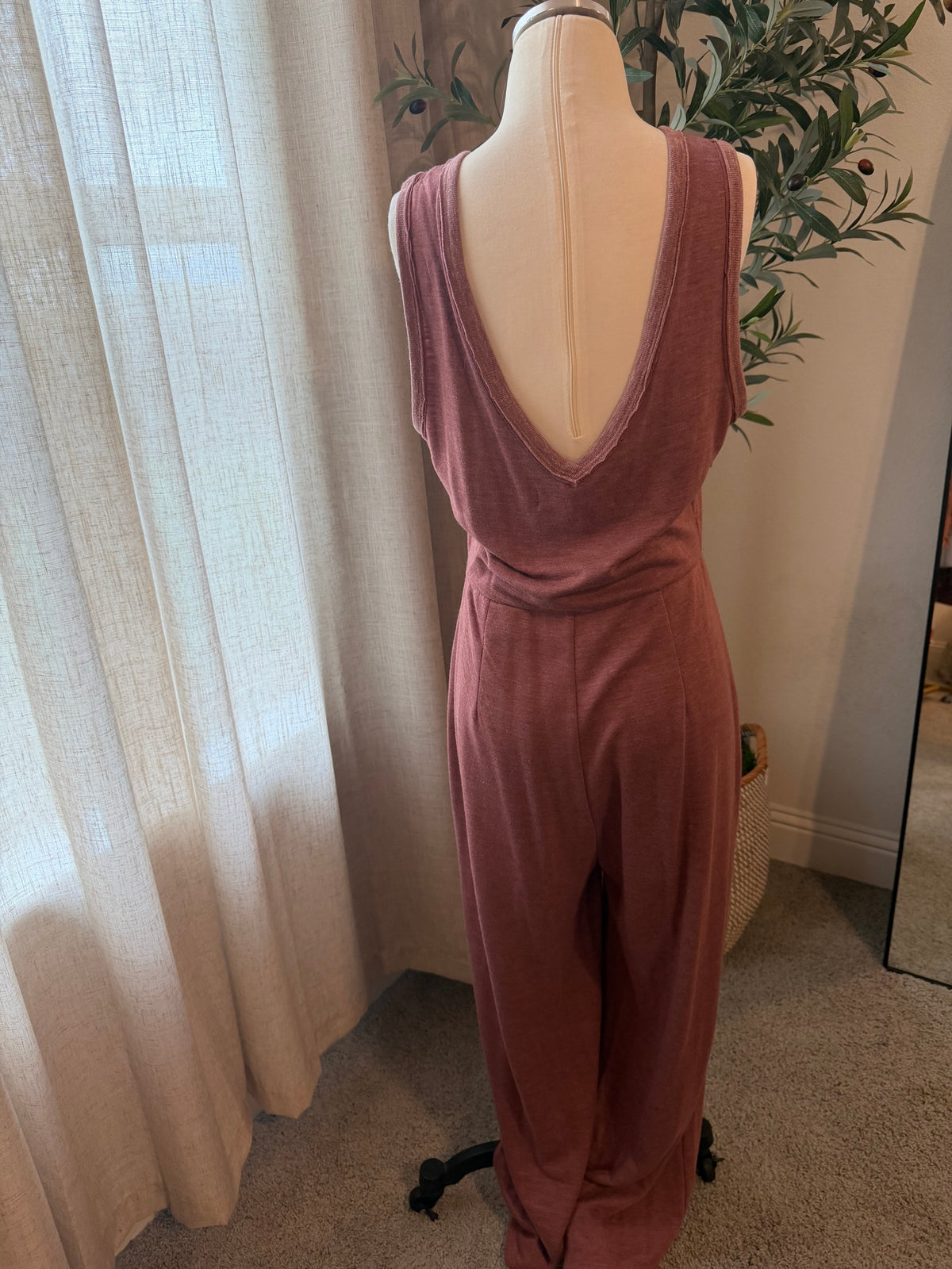 Free People FP Beach Burgundy Two-Piece Jumpsuit & Jacket Set – Size M