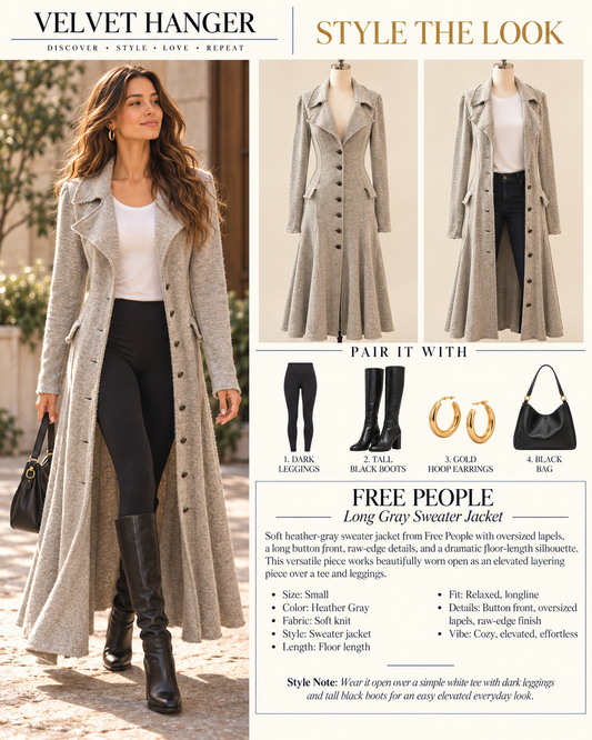 Free People Heather Gray Longline Sweater Duster Jacket – Size S