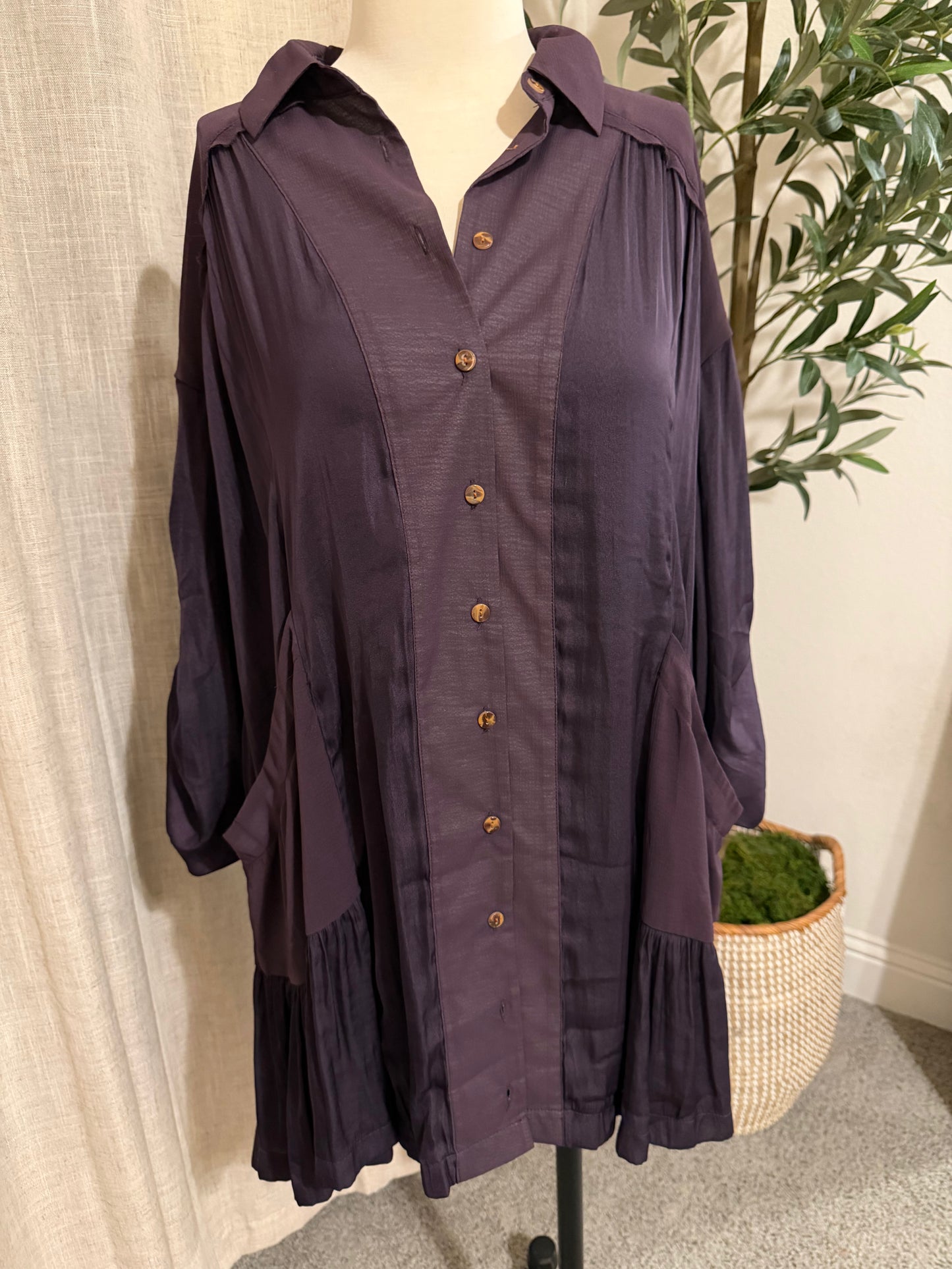Free People Moonstruck Plum Mini Shirtdress with Slip | Small