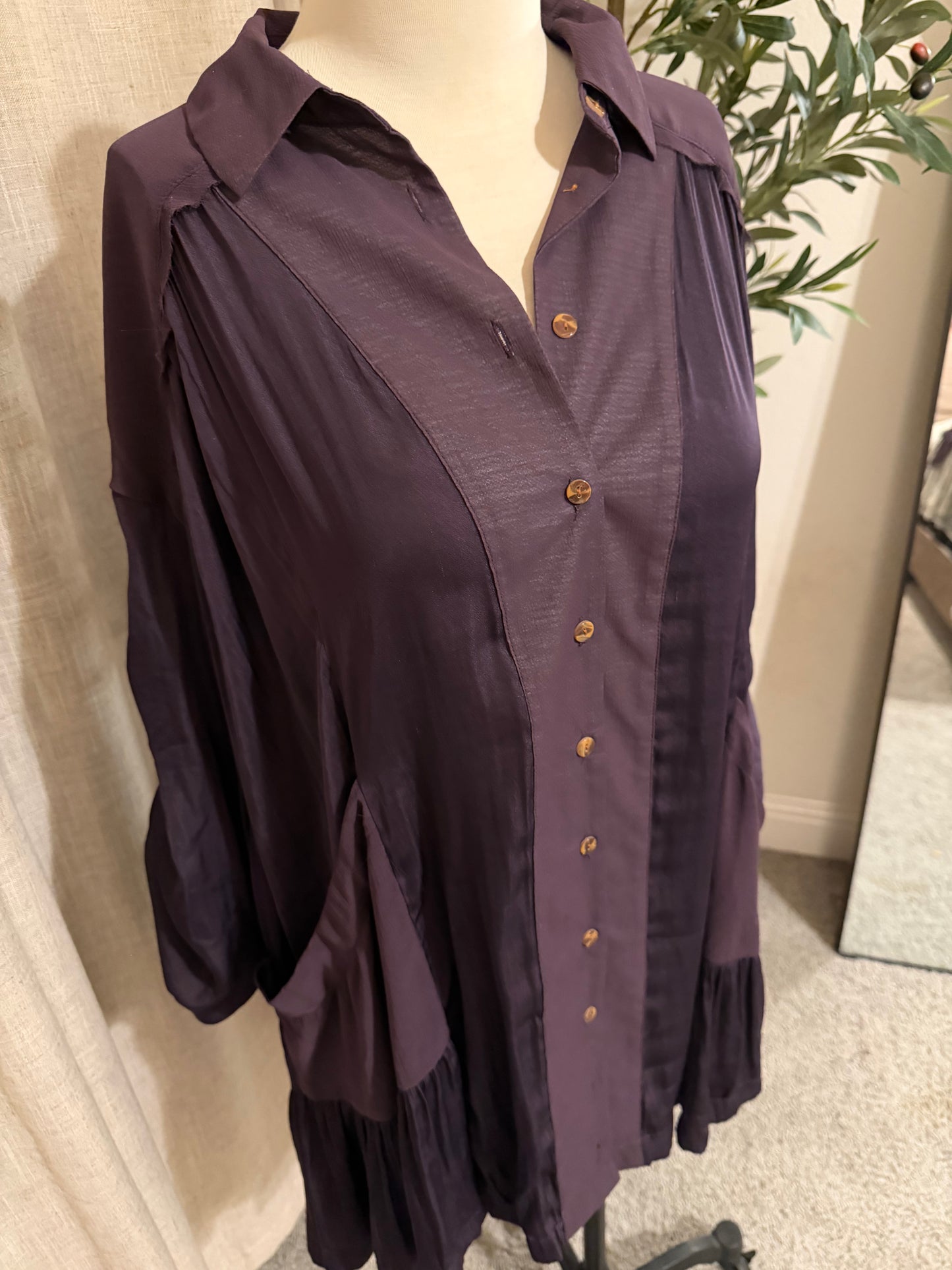 Free People Moonstruck Plum Mini Shirtdress with Slip | Small