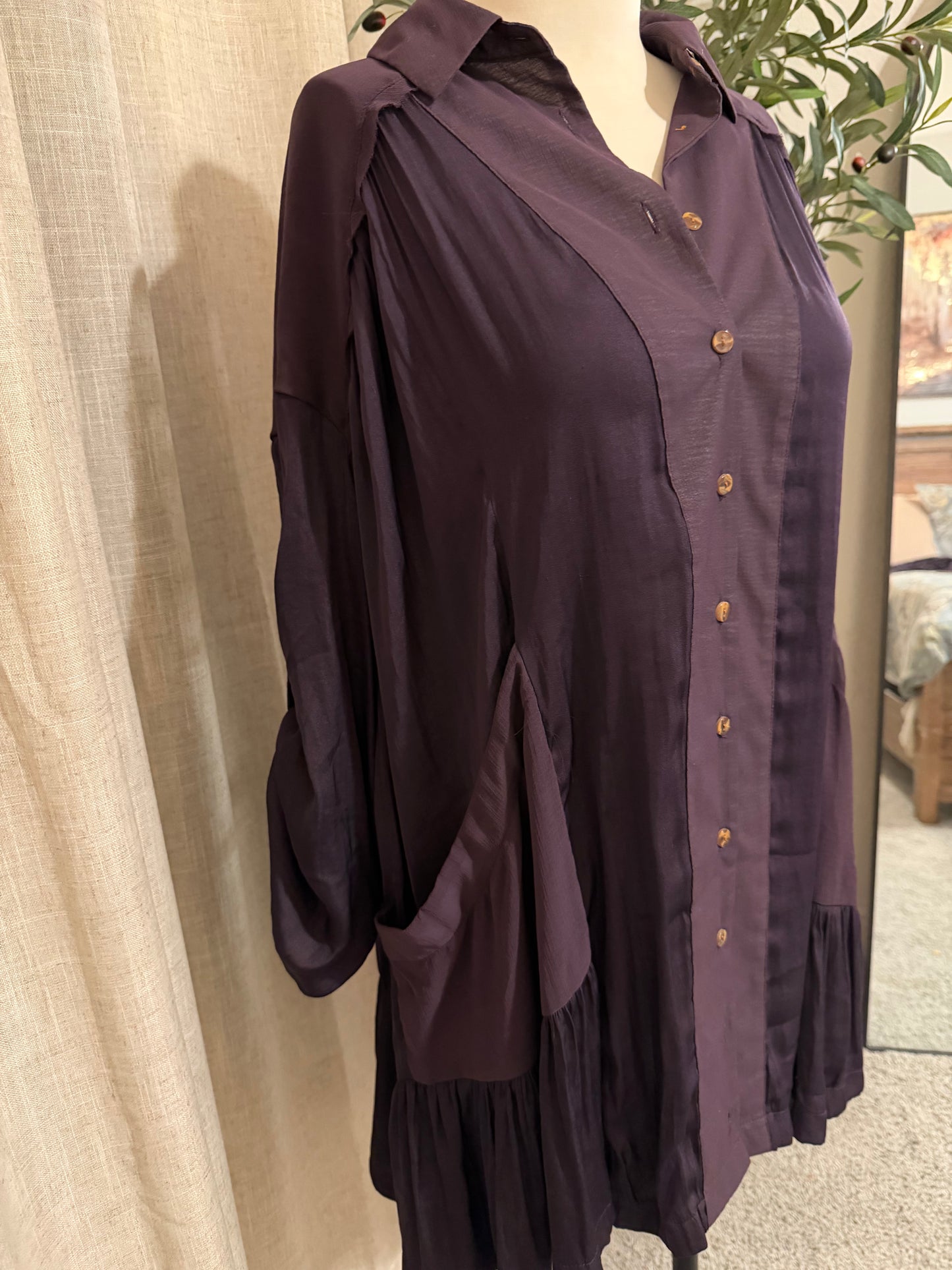 Free People Moonstruck Plum Mini Shirtdress with Slip | Small