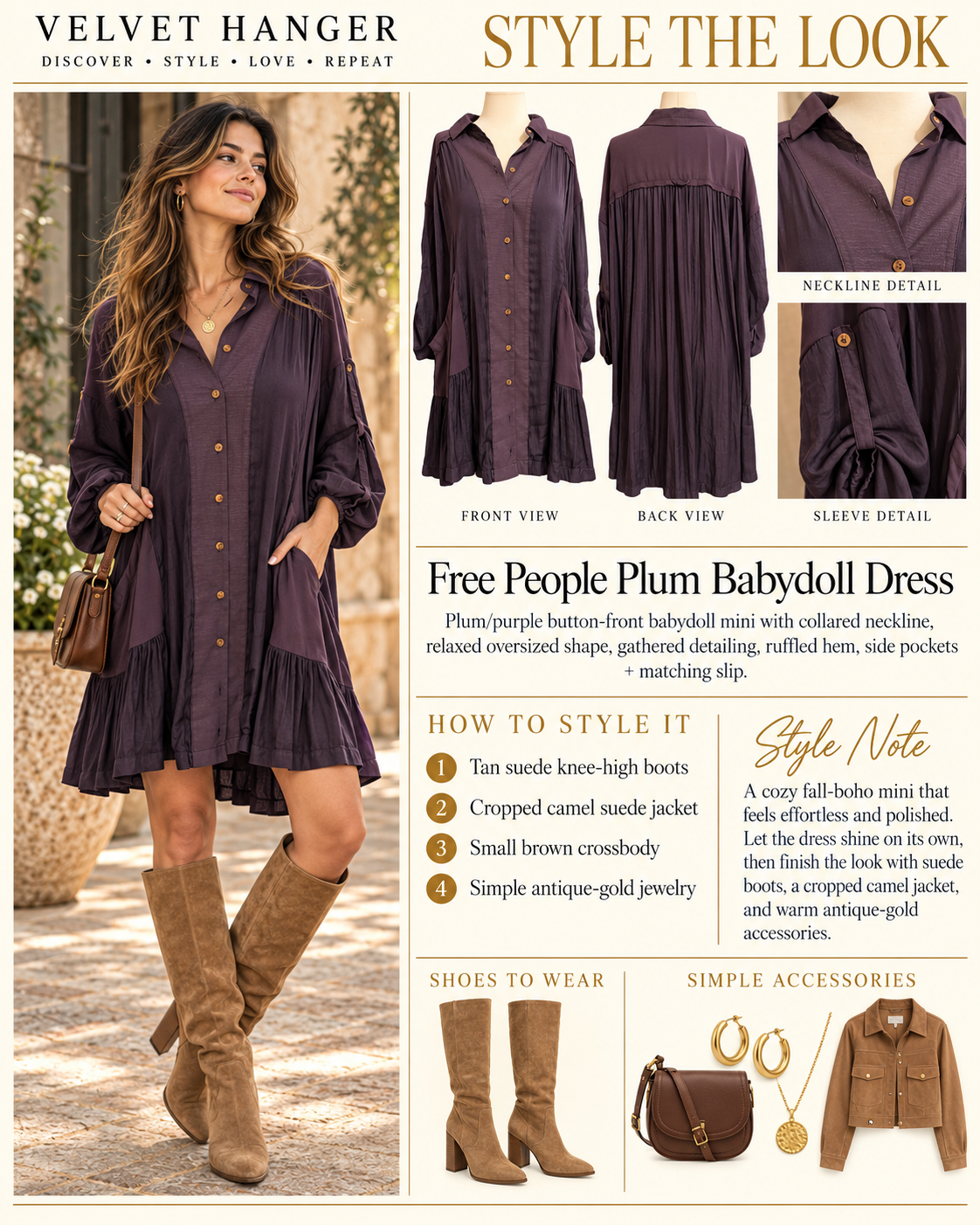 Free People Moonstruck Plum Mini Shirtdress with Slip | Small