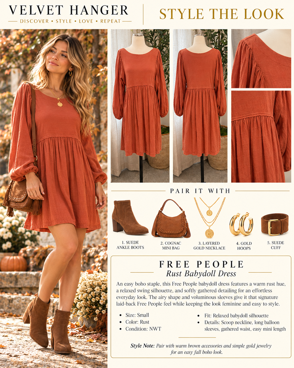 Free People Get Obsessed Rust Babydoll Mini Dress NWT | Small