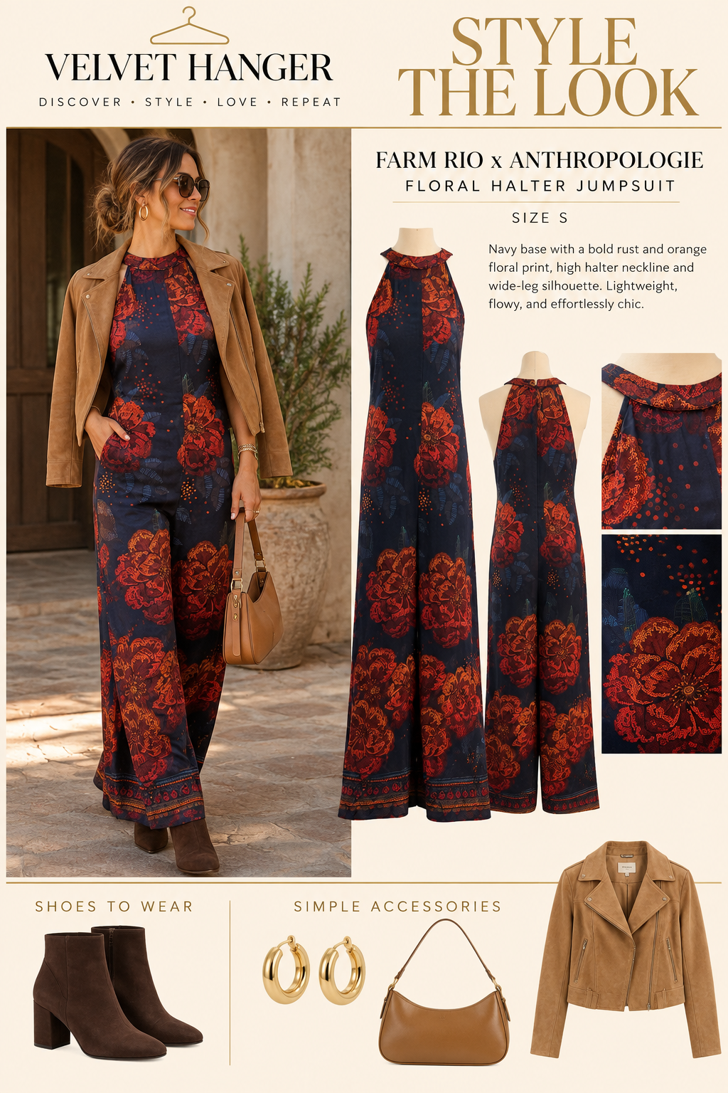 FARM Rio for Anthropologie Floral Halter Wide-Leg Jumpsuit – Size S