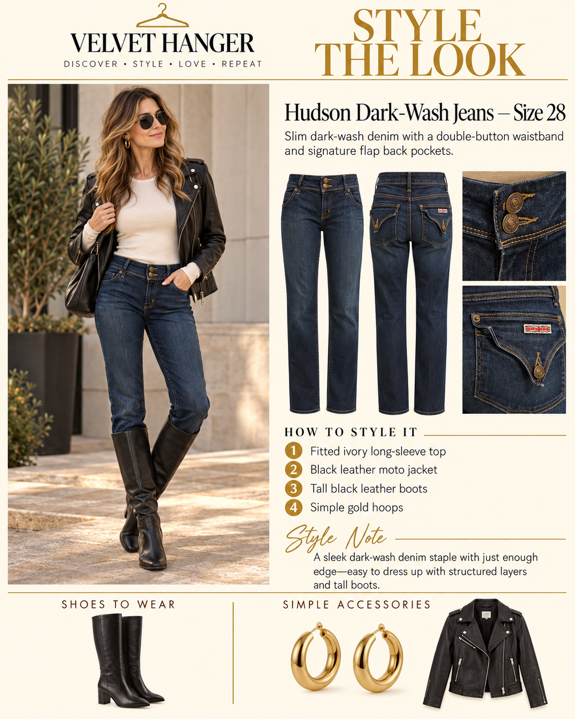 Hudson Nicole Ankle Skinny Jeans Dark Wash Stretch | Size 28