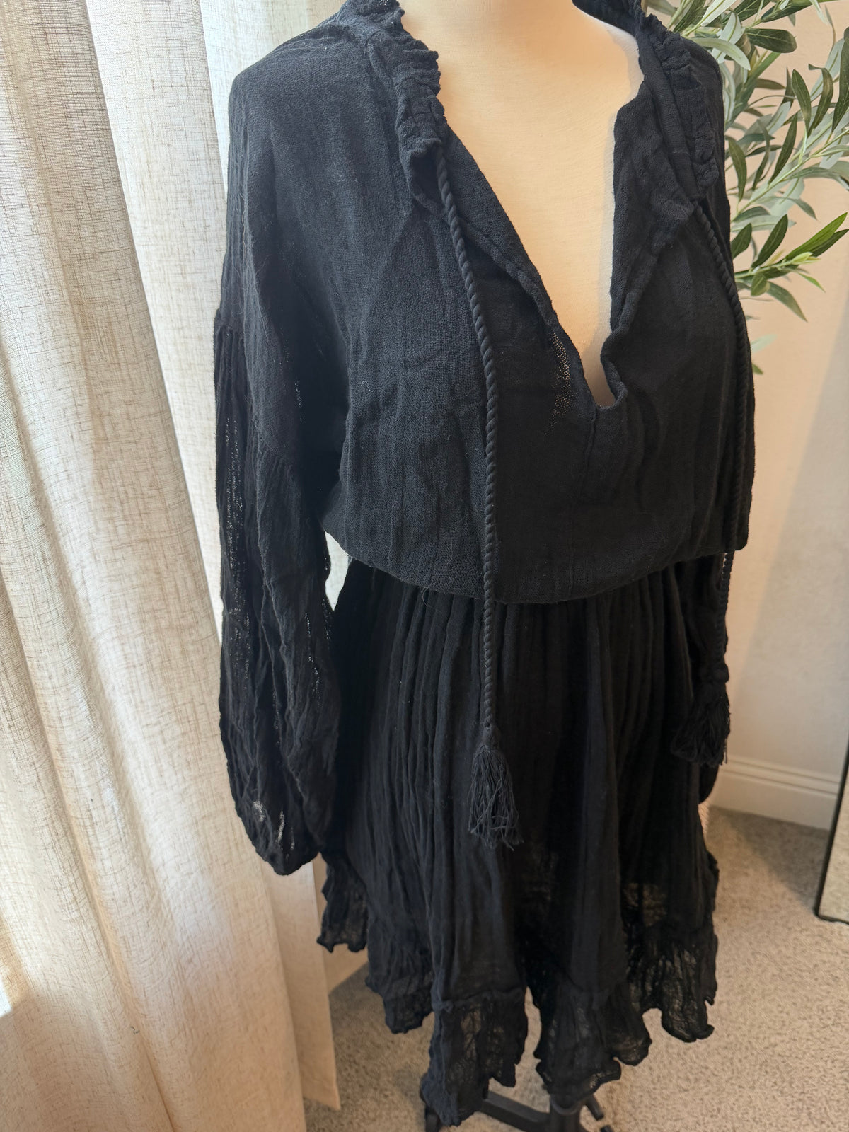 en’s Pirate Booty Black Cotton Gauze Mini Dress – Size S