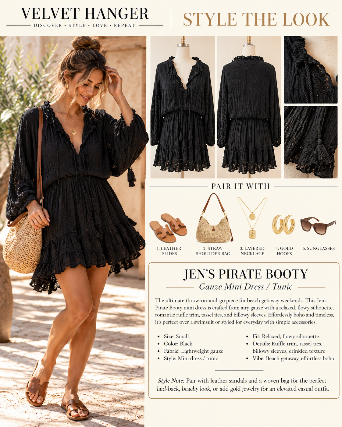 en’s Pirate Booty Black Cotton Gauze Mini Dress – Size S