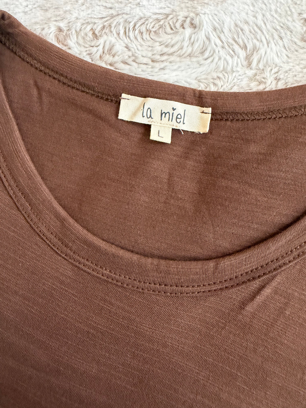 La Miel Brown Ruched T-Shirt Mini Dress – Size L NWOT