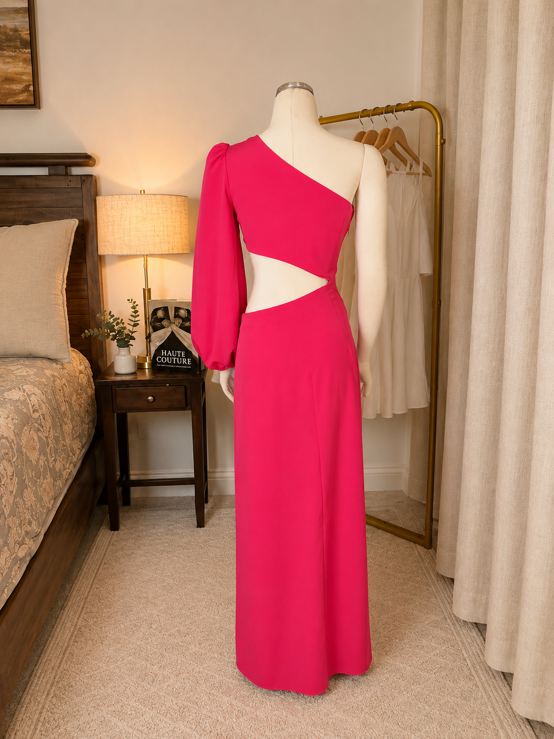 Laagam Candela One Shoulder Dress – Pink – M