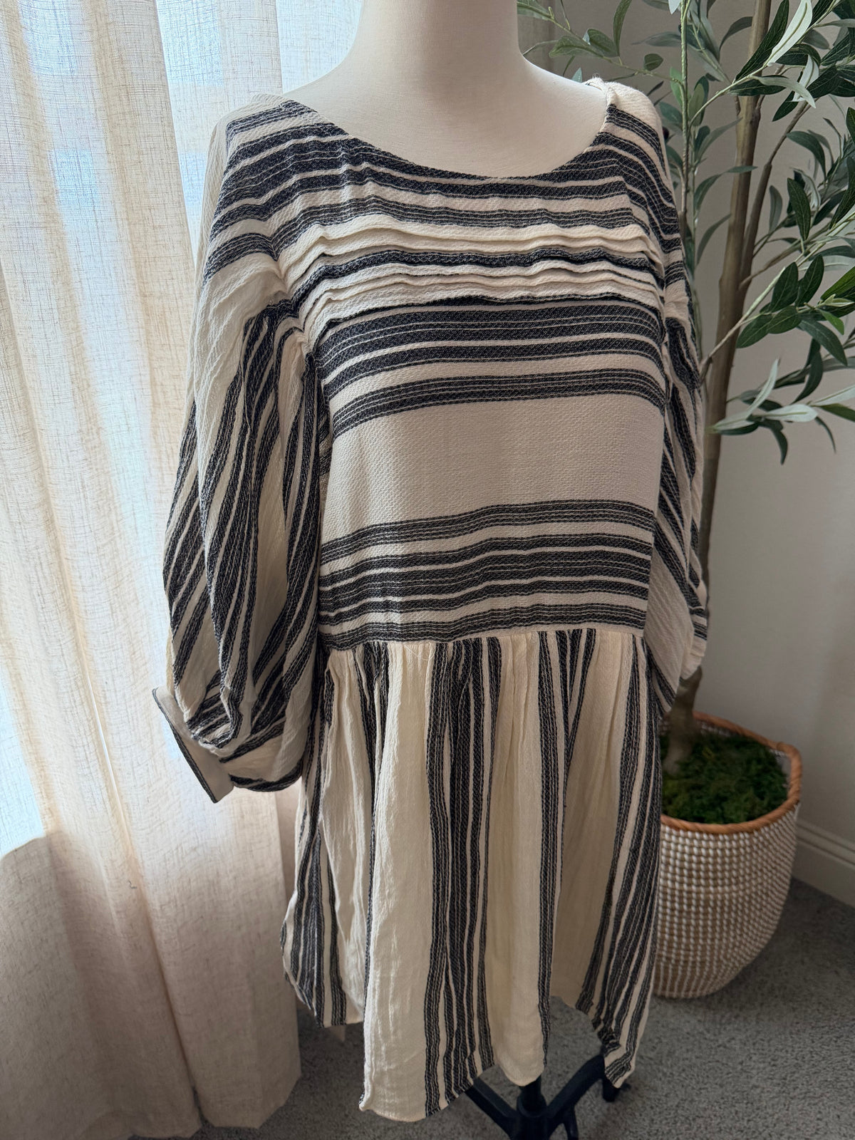 Free People Lily Mini Dress – Black/Cream Stripe – Size S