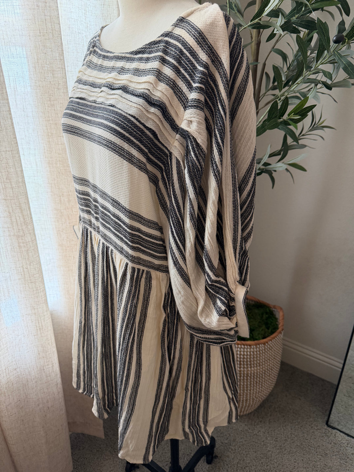 Free People Lily Mini Dress – Black/Cream Stripe – Size S