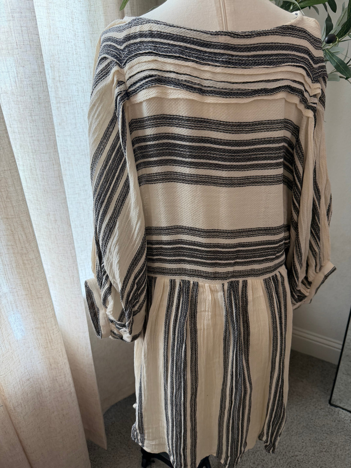 Free People Lily Mini Dress – Black/Cream Stripe – Size S