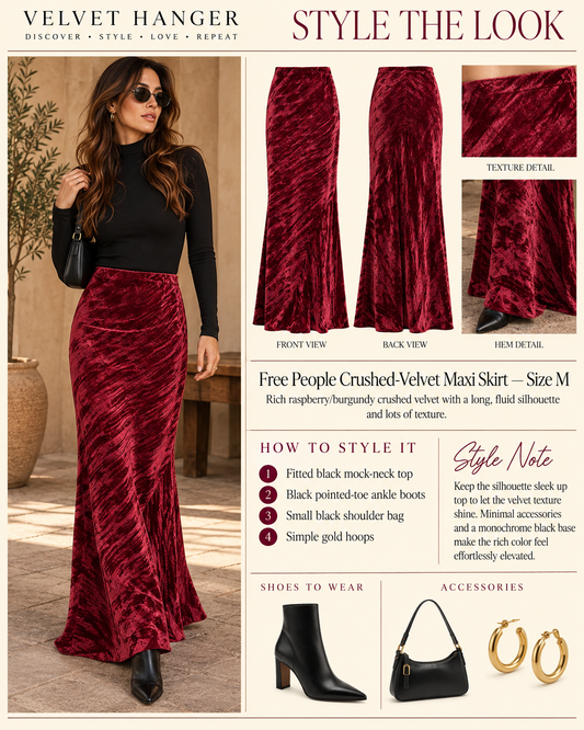 Free People Noa Velvet Slip Maxi Skirt – Wine/Burgundy – Size M NWT