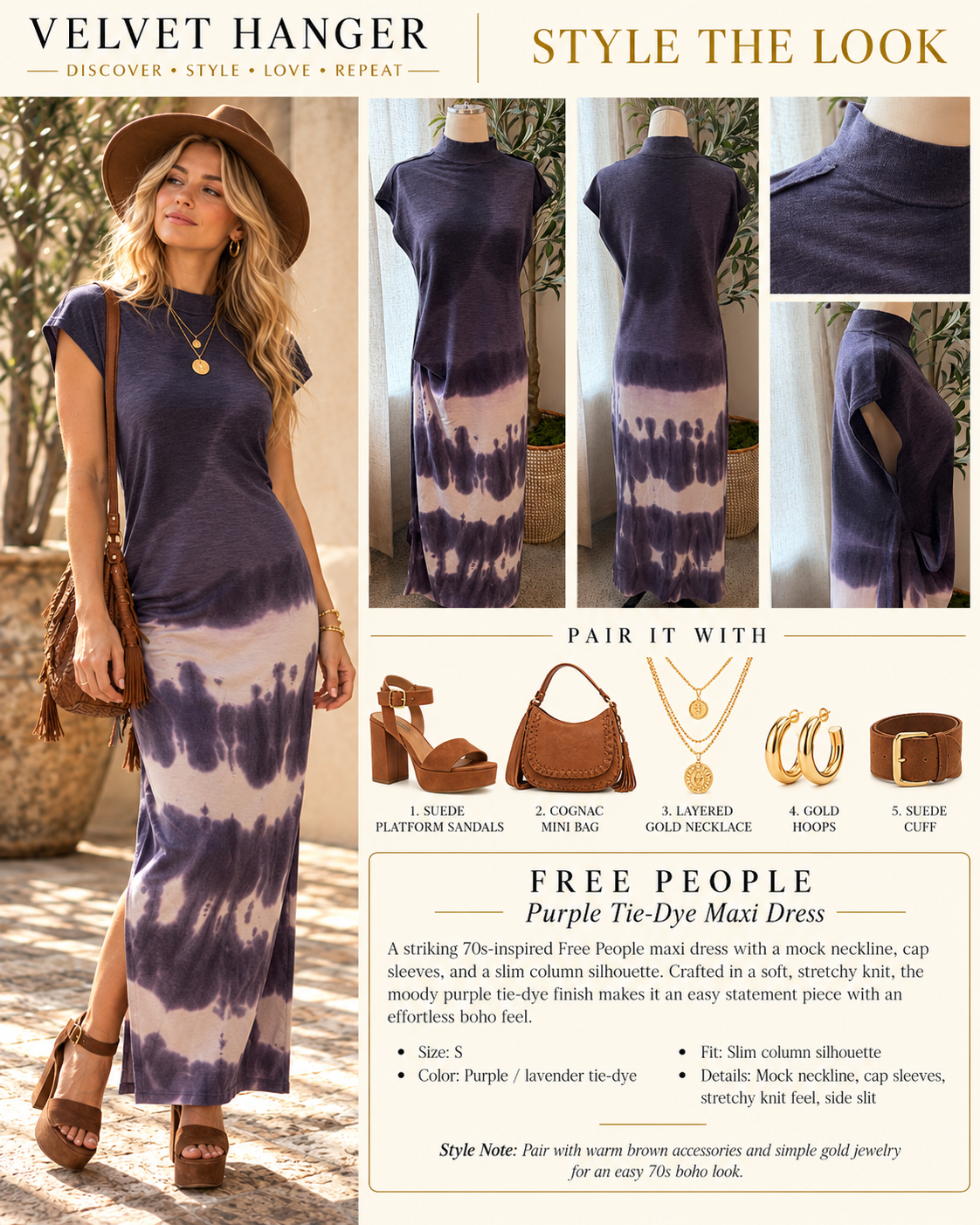 Free People Knit Tie-Dye Maxi Dress – Purple/Charcoal – Size S – NWOT