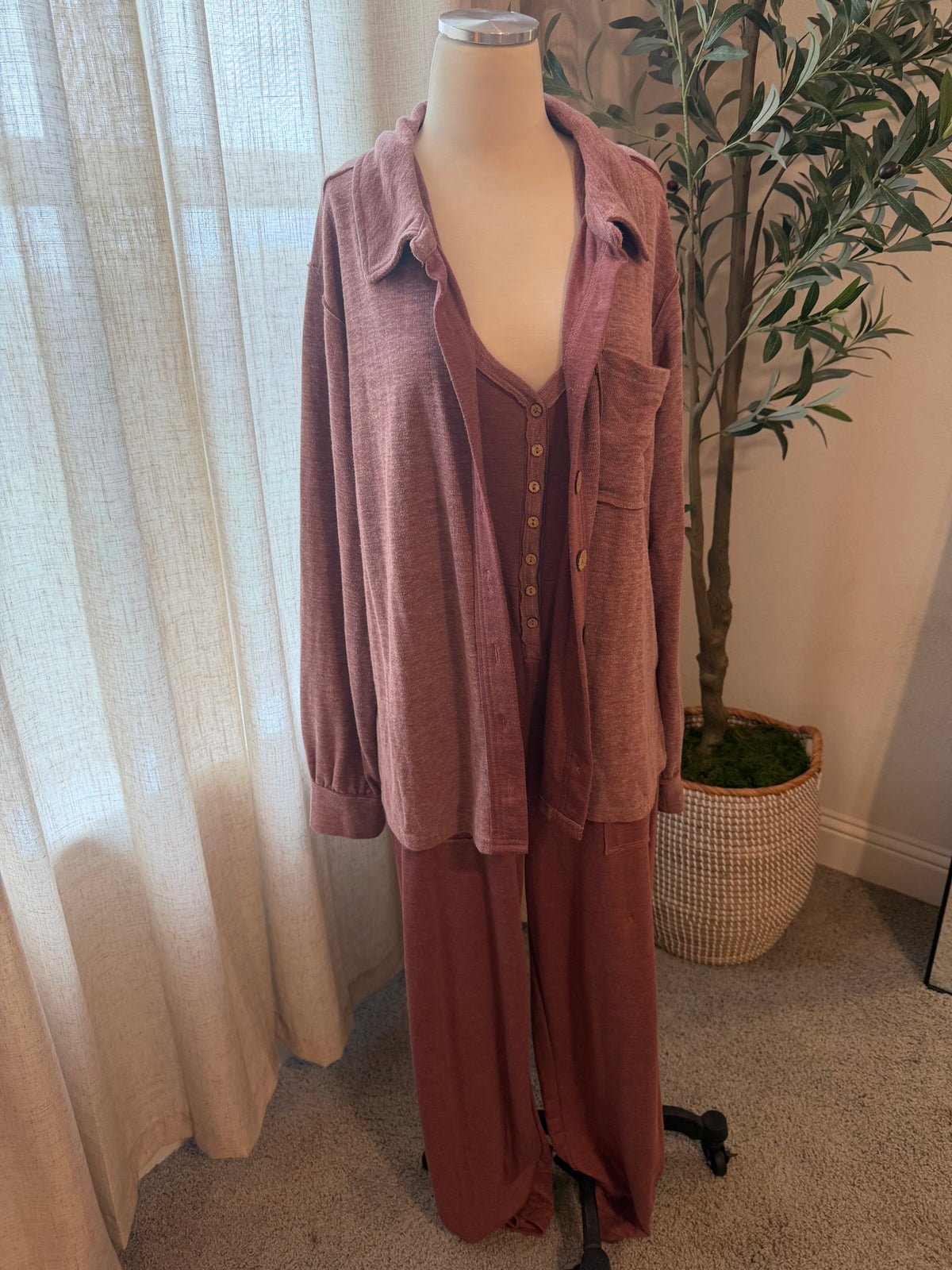 Free People FP Beach Burgundy Two-Piece Jumpsuit & Jacket Set – Size M
