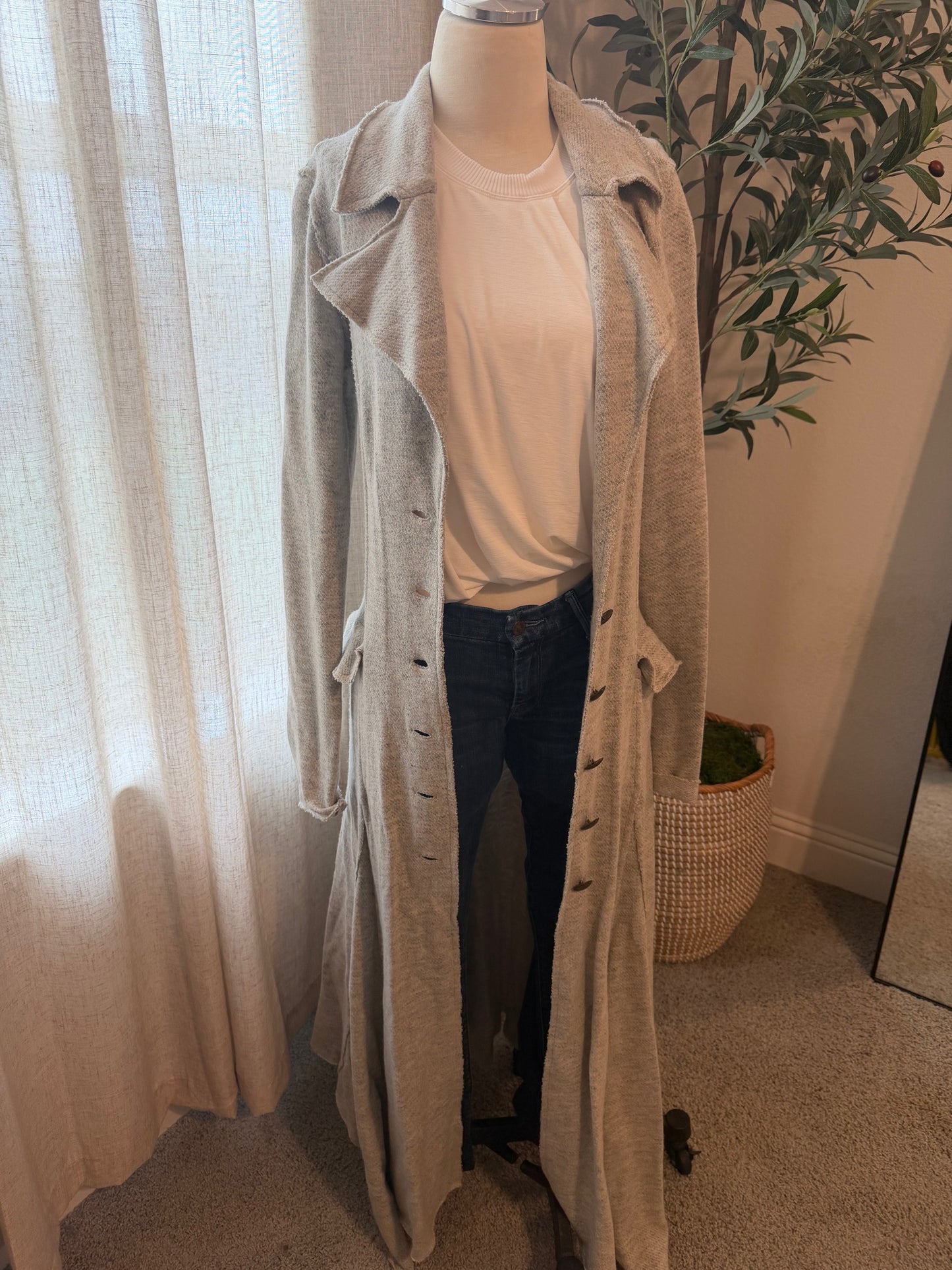 Free People Heather Gray Longline Sweater Duster Jacket – Size S