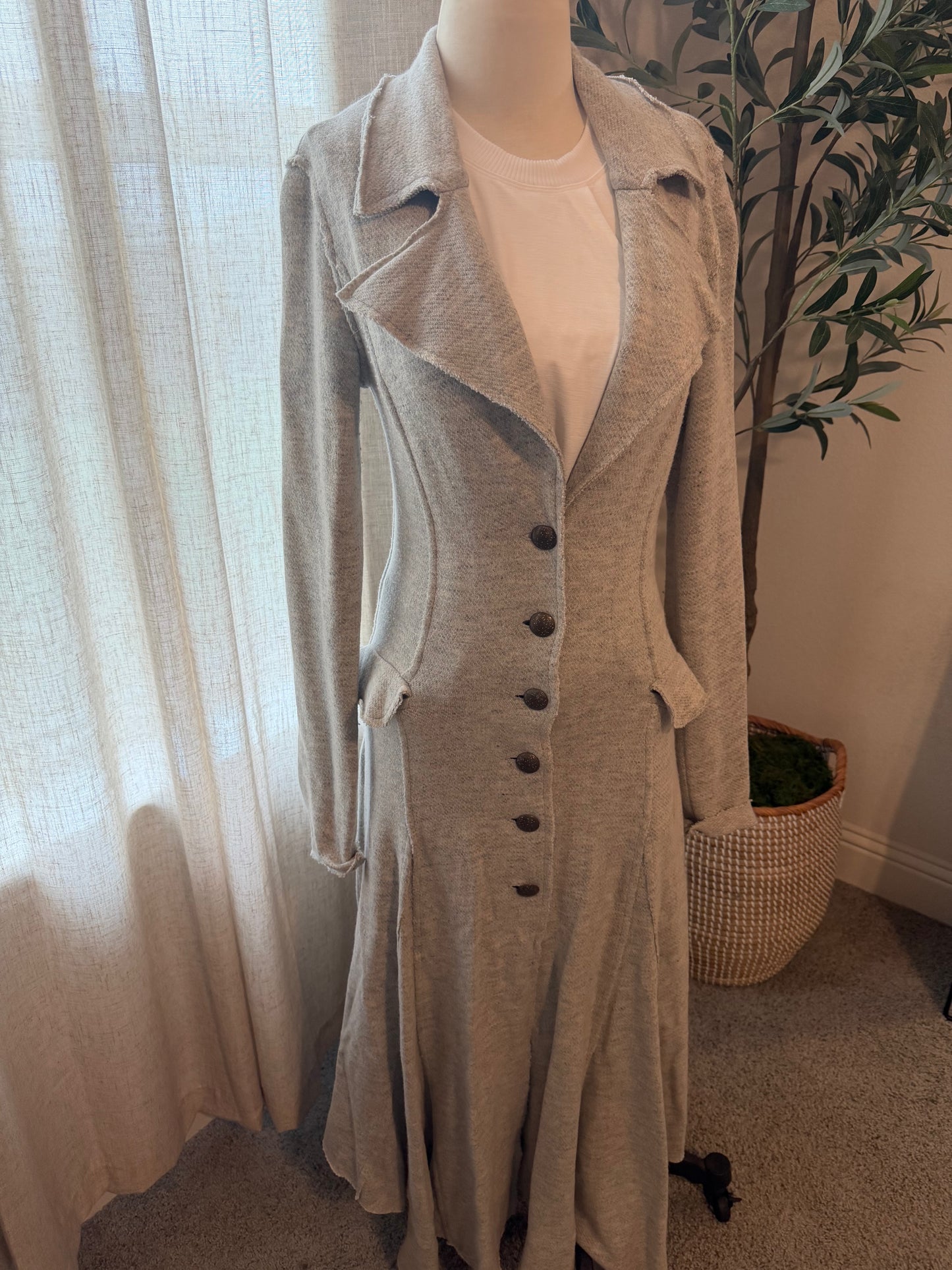 Free People Heather Gray Longline Sweater Duster Jacket – Size S