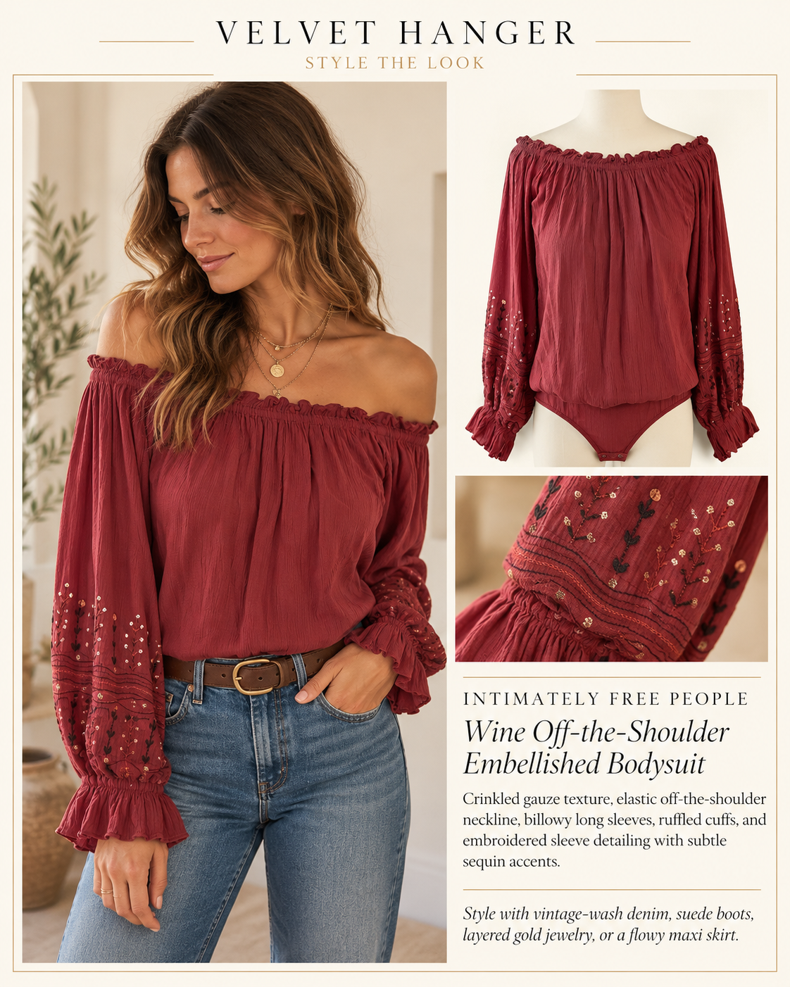 Intimately Free People Another Round Bodysuit – Pomegranate Wine – Size S