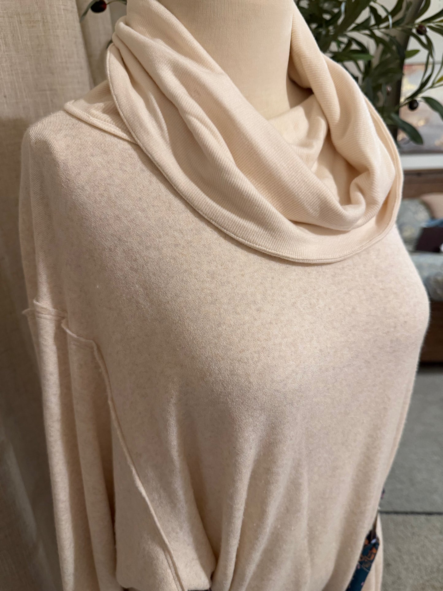 Free People Oatmeal Cowl-Neck Scarf-Tie Tunic Dress – Size S