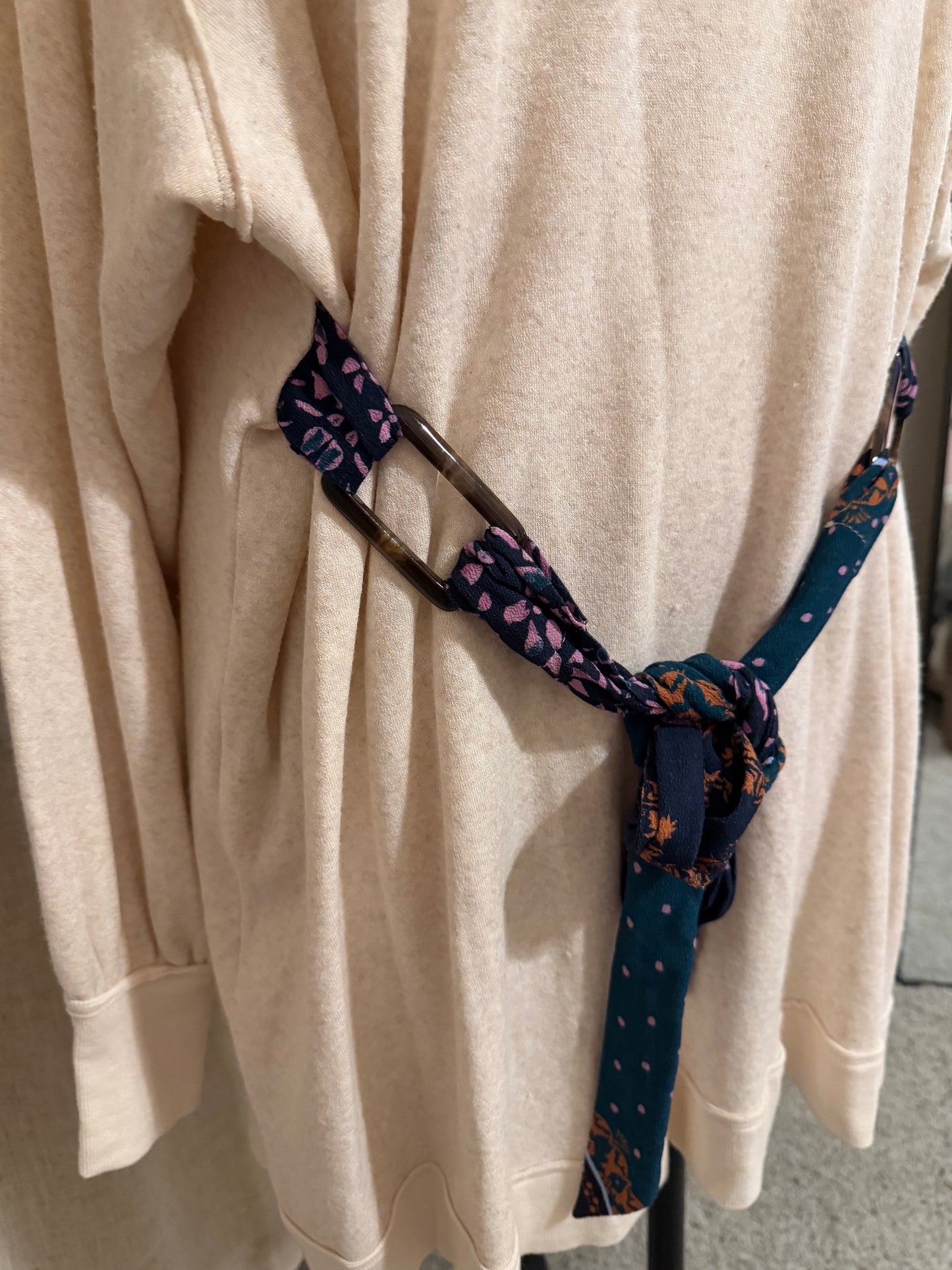 Free People Oatmeal Cowl-Neck Scarf-Tie Tunic Dress – Size S