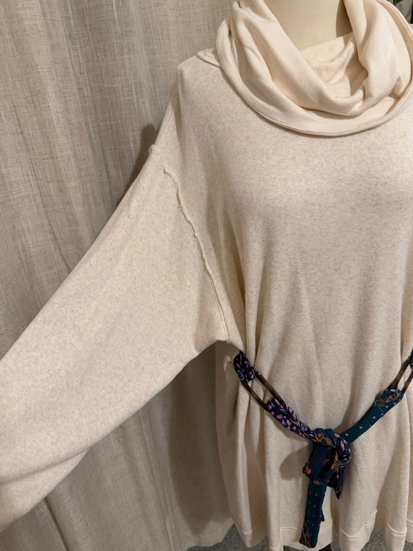 Free People Oatmeal Cowl-Neck Scarf-Tie Tunic Dress – Size S