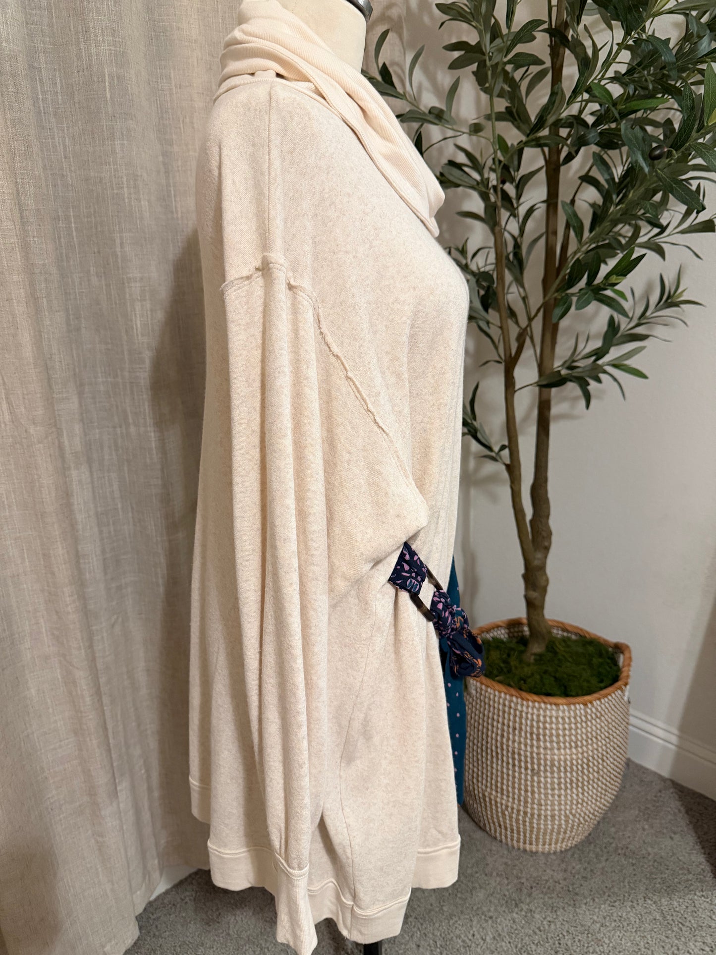 Free People Oatmeal Cowl-Neck Scarf-Tie Tunic Dress – Size S
