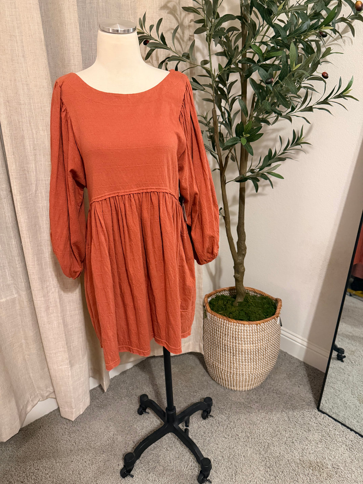 Free People Get Obsessed Rust Babydoll Mini Dress NWT | Small