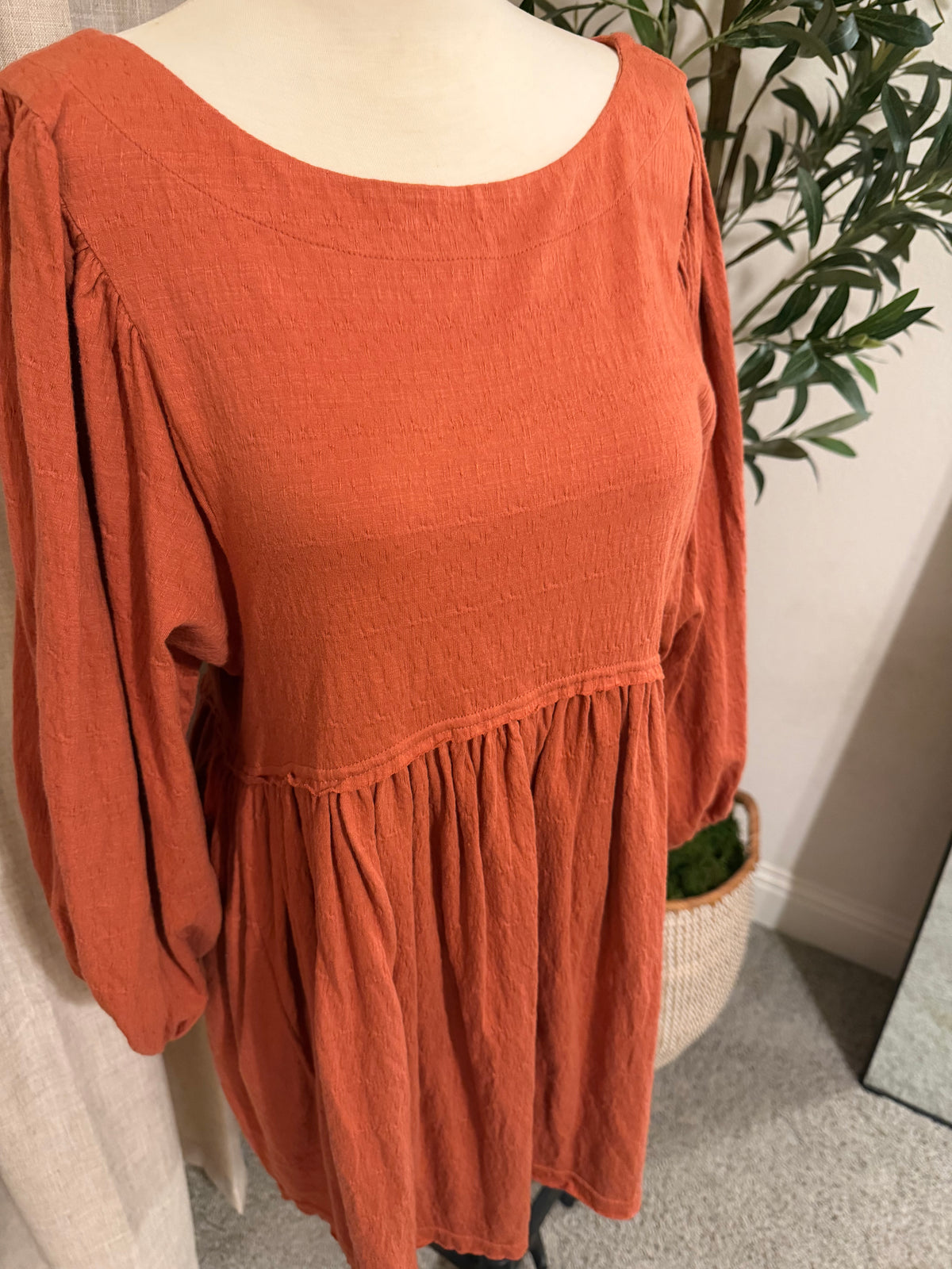Free People Get Obsessed Rust Babydoll Mini Dress NWT | Small