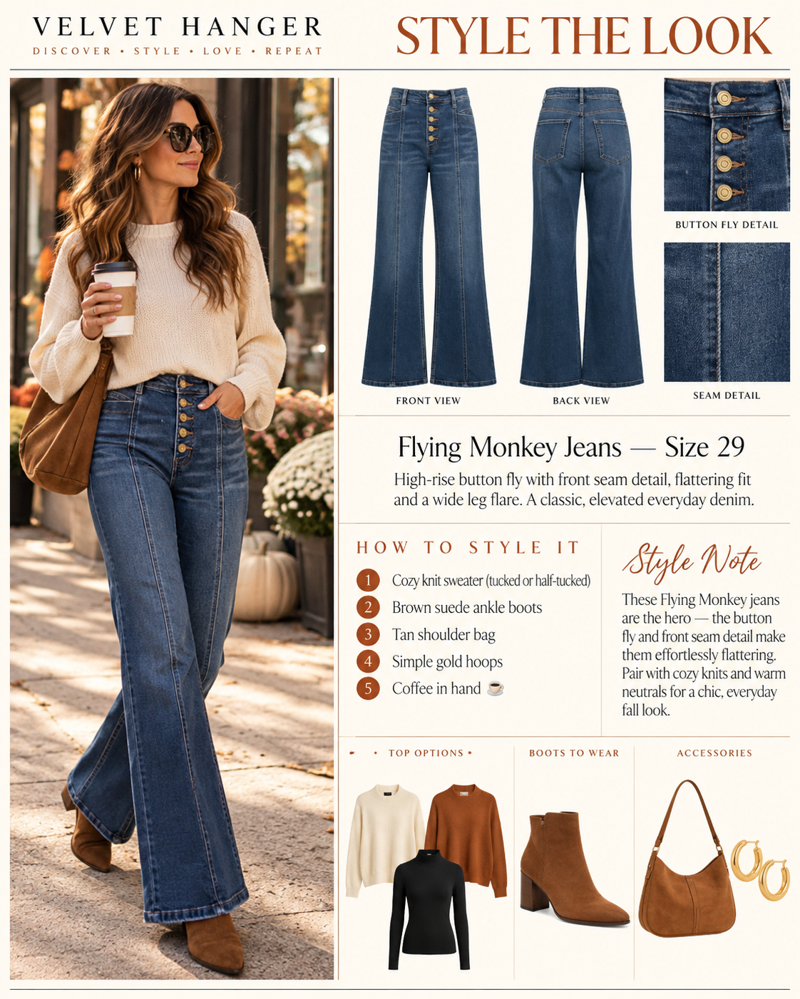 Flying Monkey High Rise Seamed Front Flare Jeans – Size 29
