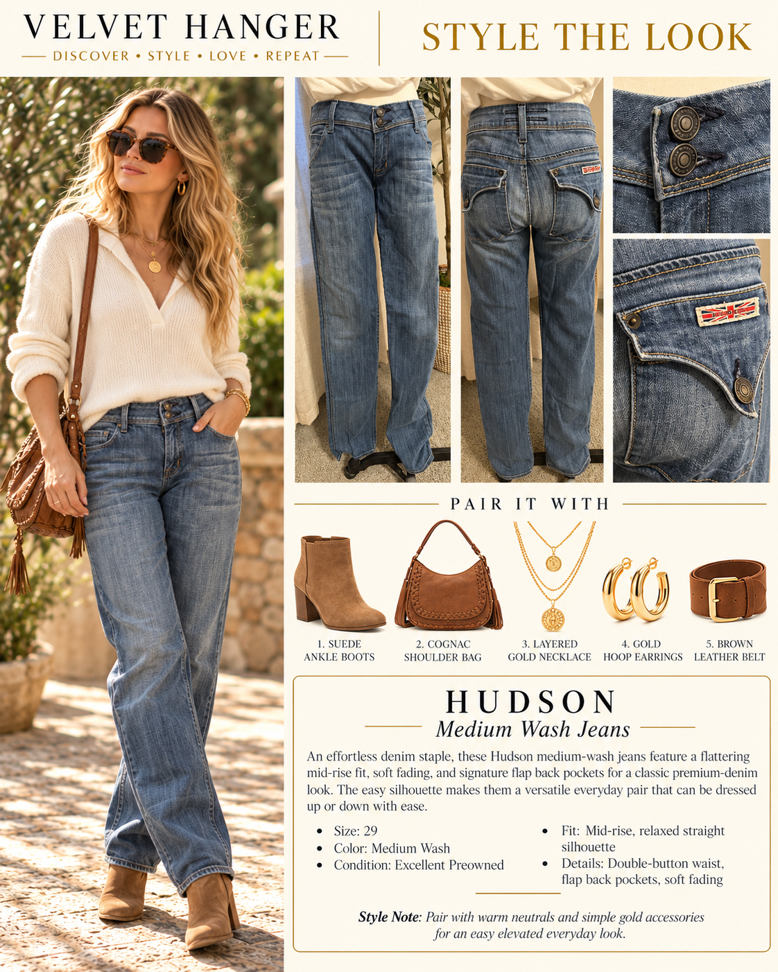Hudson Low Rise Skinny Jeans Medium Wash | Size 29