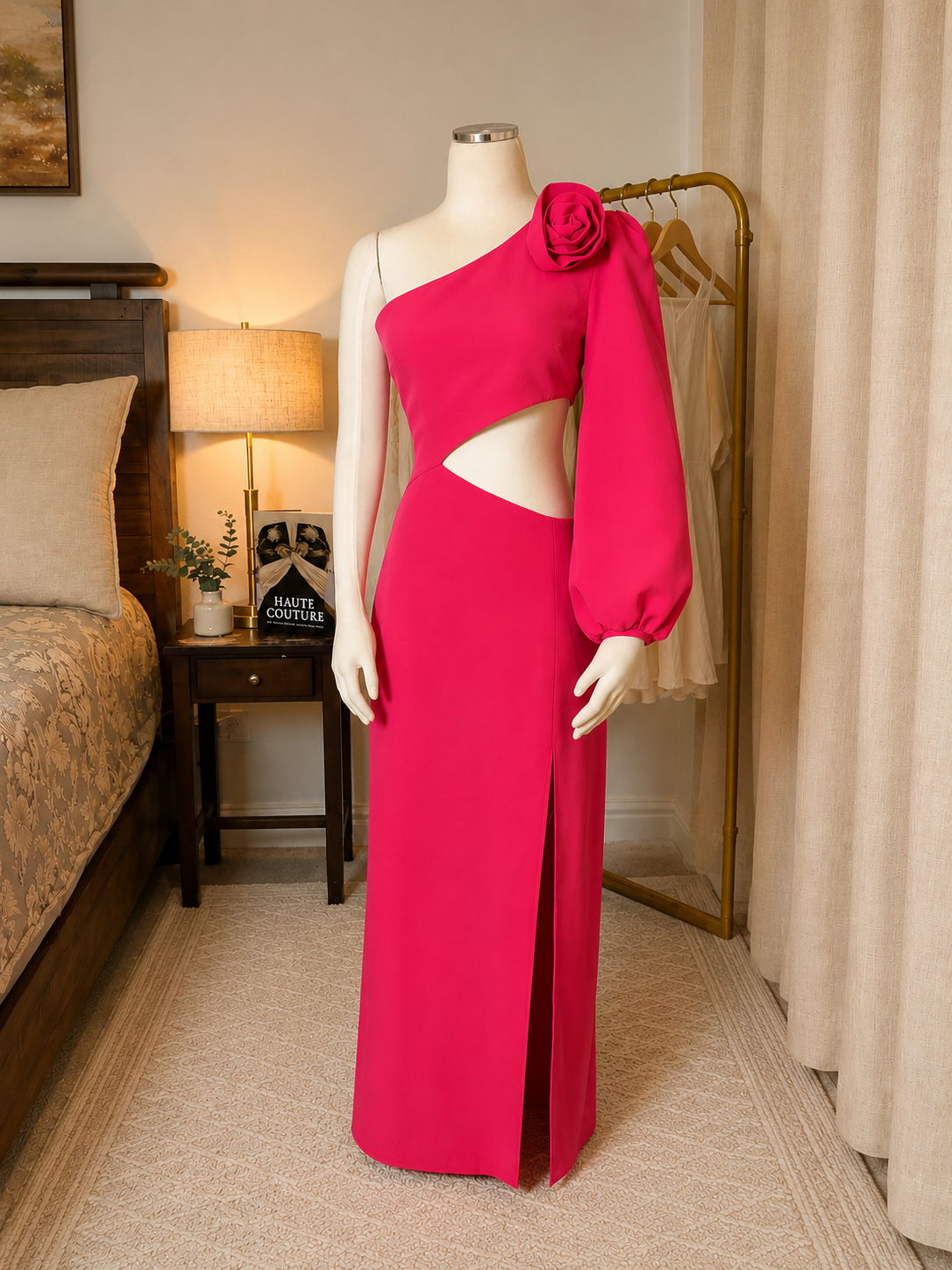 Laagam Candela One Shoulder Dress – Pink – M