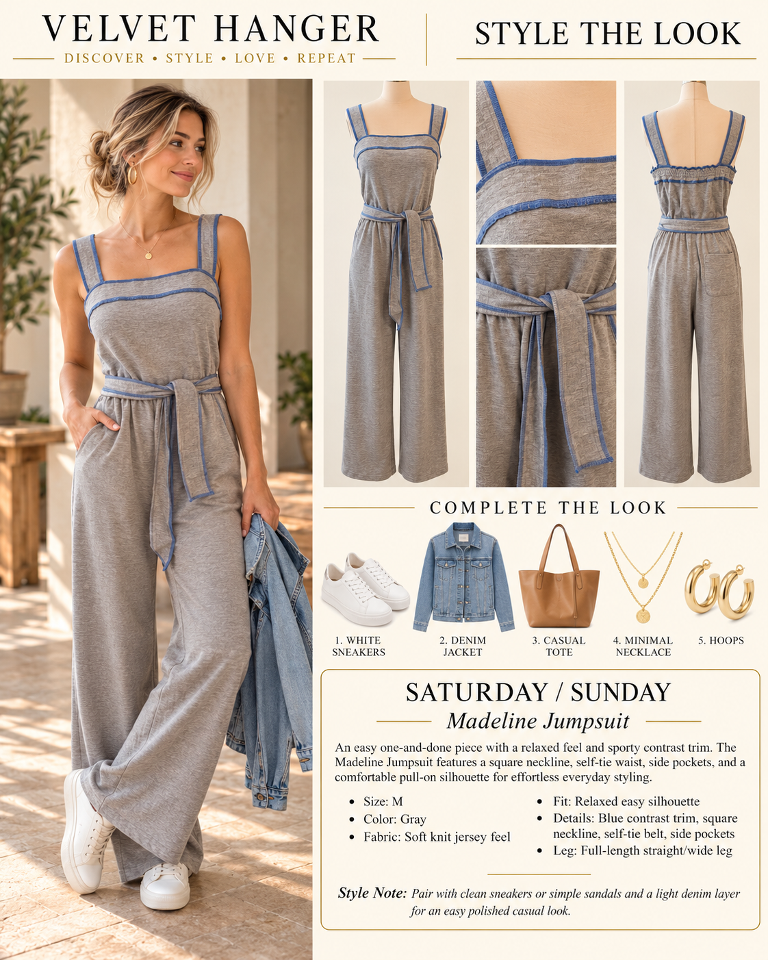 Saturday/Sunday by Anthropologie Madeline Gray Belted Jumpsuit – Size M