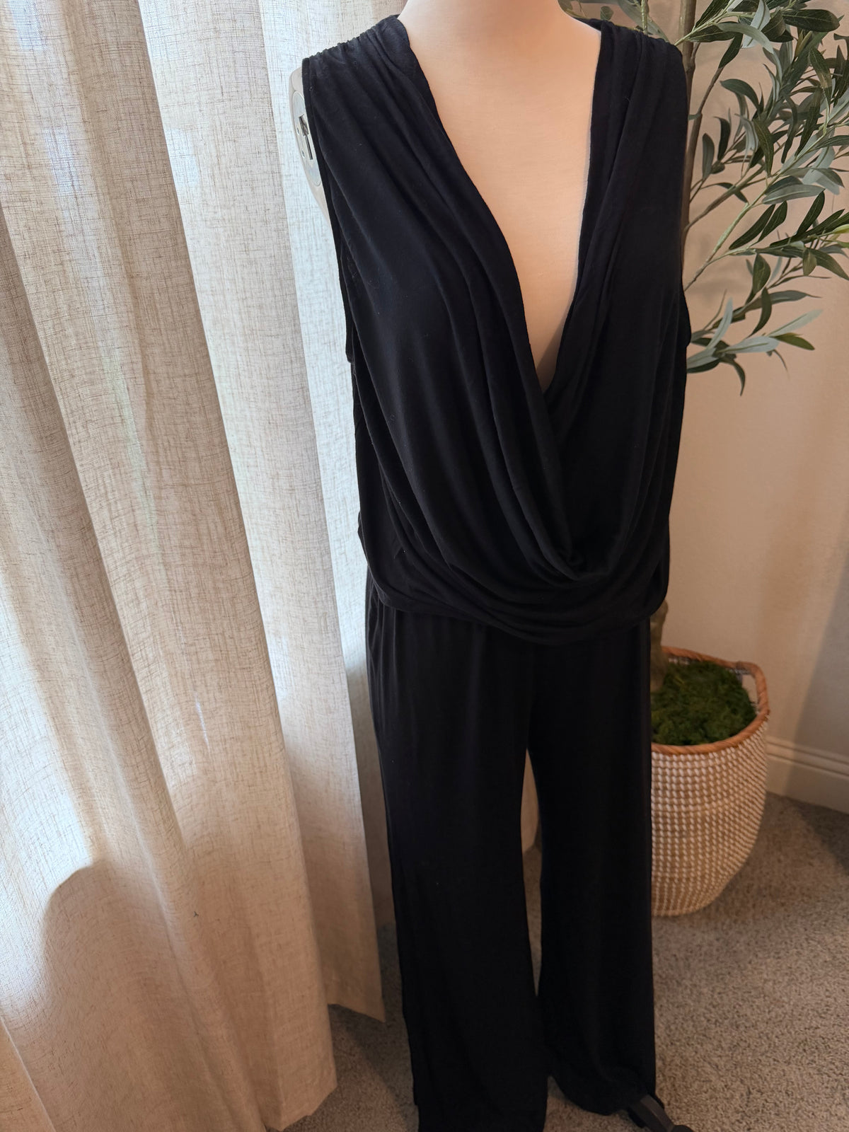 Young Fabulous & Broke Black Plunging Cowl Neck Jumpsuit – Size L