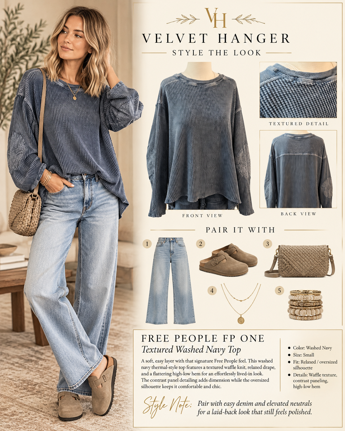 Free People FP One Blake Thermal Top – Washed Blue – Size S