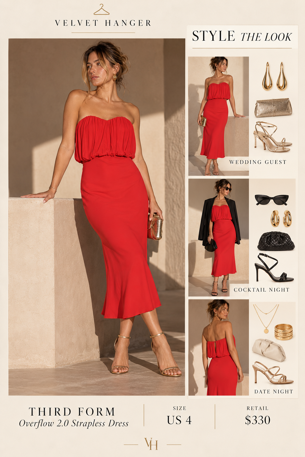 Third Form Overflow 2.0 Strapless Dress – Red – US 4 NWT